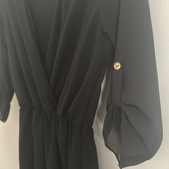 Eclipse size small black dress with sheer sleeves and button detail - Picture 3 of 3